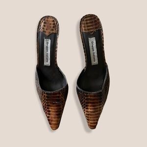 Gruppo Italiano Pointed Mules Slides 6 Snakeskin